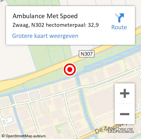 Locatie op kaart van de 112 melding: Ambulance Met Spoed Naar Zwaag, N302 hectometerpaal: 31,1 op 8 september 2016 10:58