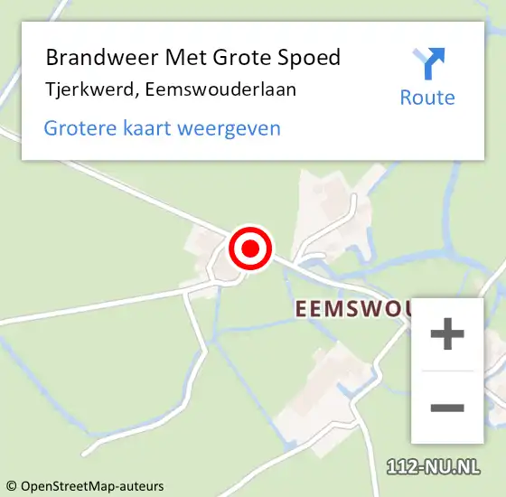 Locatie op kaart van de 112 melding: Brandweer Met Grote Spoed Naar Tjerkwerd, Eemswouderlaan op 8 september 2016 11:36