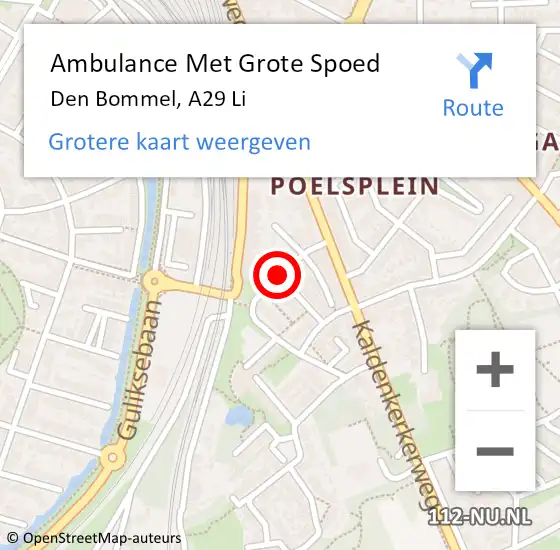 Locatie op kaart van de 112 melding: Ambulance Met Grote Spoed Naar Den Bommel, A29 Li op 8 september 2016 11:37