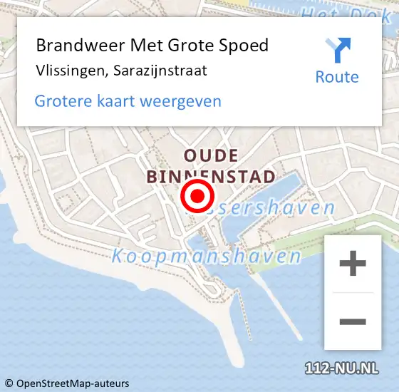 Locatie op kaart van de 112 melding: Brandweer Met Grote Spoed Naar Vlissingen, Sarazijnstraat op 8 september 2016 11:48