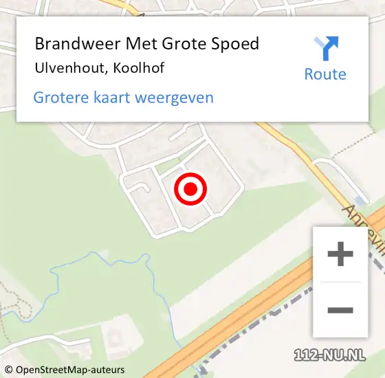 Locatie op kaart van de 112 melding: Brandweer Met Grote Spoed Naar Ulvenhout, Koolhof op 8 september 2016 11:57