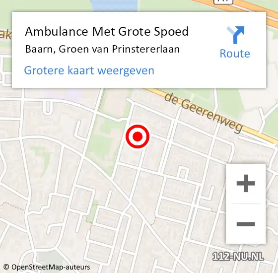 Locatie op kaart van de 112 melding: Ambulance Met Grote Spoed Naar Baarn, Groen van Prinstererlaan op 8 september 2016 12:10