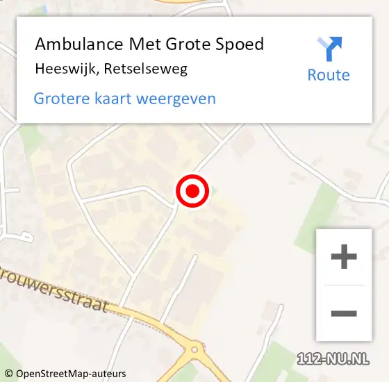 Locatie op kaart van de 112 melding: Ambulance Met Grote Spoed Naar Heeswijk, Retselseweg op 8 september 2016 14:10