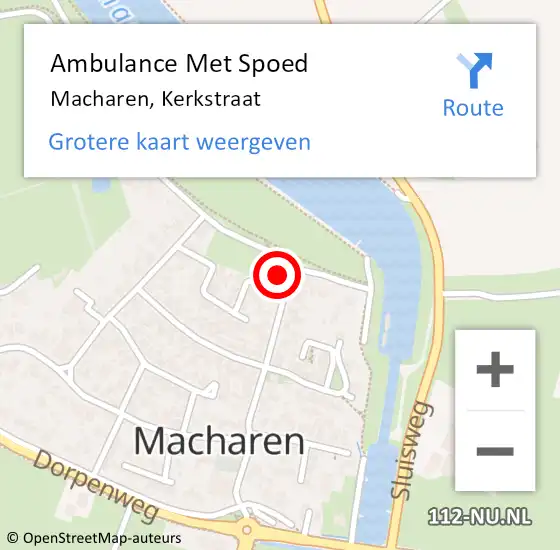 Locatie op kaart van de 112 melding: Ambulance Met Spoed Naar Macharen, Kerkstraat op 8 september 2016 14:16