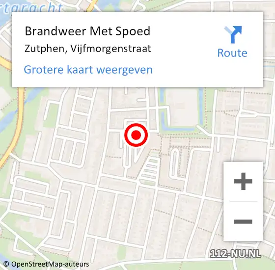 Locatie op kaart van de 112 melding: Brandweer Met Spoed Naar Zutphen, Vijfmorgenstraat op 8 september 2016 14:39