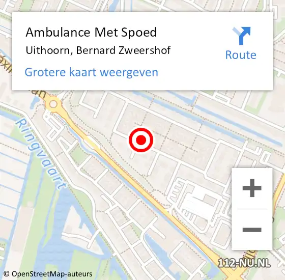 Locatie op kaart van de 112 melding: Ambulance Met Spoed Naar Uithoorn, Bernard Zweershof op 8 september 2016 14:41