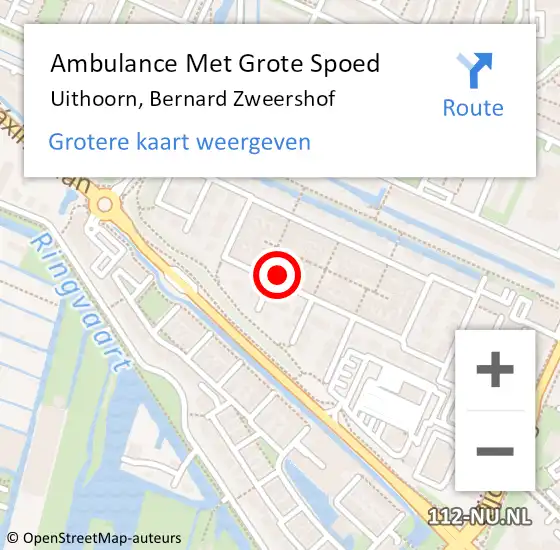 Locatie op kaart van de 112 melding: Ambulance Met Grote Spoed Naar Uithoorn, Bernard Zweershof op 8 september 2016 14:42