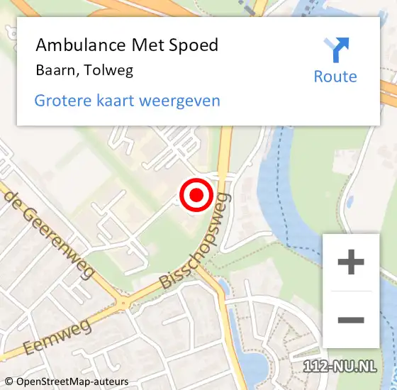 Locatie op kaart van de 112 melding: Ambulance Met Spoed Naar Baarn, Tolweg op 8 september 2016 15:20