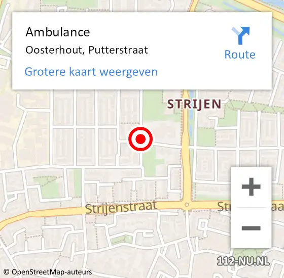 Locatie op kaart van de 112 melding: Ambulance Oosterhout, Putterstraat op 8 september 2016 16:20