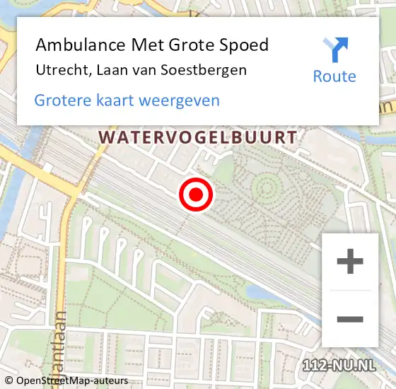 Locatie op kaart van de 112 melding: Ambulance Met Grote Spoed Naar Utrecht, Laan van Soestbergen op 8 september 2016 16:24