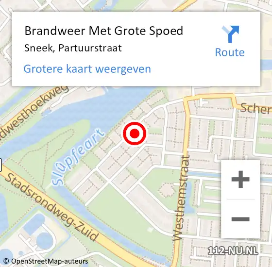 Locatie op kaart van de 112 melding: Brandweer Met Grote Spoed Naar Sneek, Partuurstraat op 8 september 2016 17:04