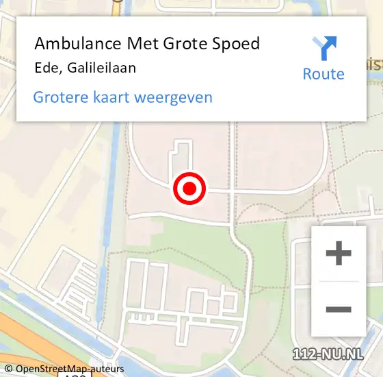 Locatie op kaart van de 112 melding: Ambulance Met Grote Spoed Naar Ede, Galileilaan op 8 september 2016 17:40