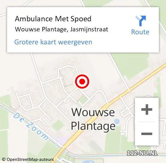 Locatie op kaart van de 112 melding: Ambulance Met Spoed Naar Wouwse Plantage, Jasmijnstraat op 8 september 2016 17:56