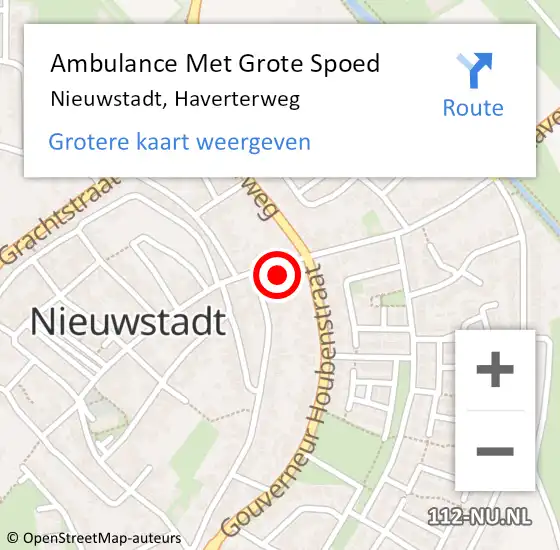 Locatie op kaart van de 112 melding: Ambulance Met Grote Spoed Naar Nieuwstadt, Haverterweg op 8 september 2016 18:28