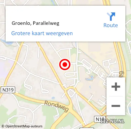 Locatie op kaart van de 112 melding:  Groenlo, Parallelweg op 8 september 2016 19:20