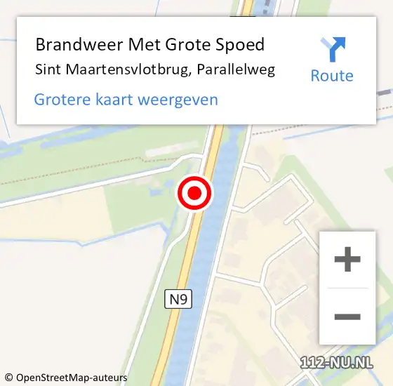 Locatie op kaart van de 112 melding: Brandweer Met Grote Spoed Naar Sint Maartensvlotbrug, Parallelweg op 8 september 2016 19:33