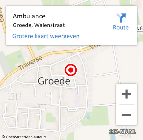 Locatie op kaart van de 112 melding: Ambulance Groede, Walenstraat op 8 september 2016 19:36