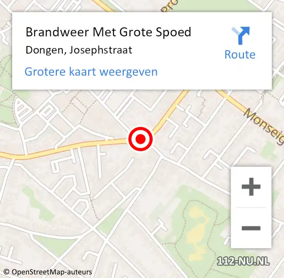 Locatie op kaart van de 112 melding: Brandweer Met Grote Spoed Naar Dongen, Josephstraat op 8 september 2016 20:26