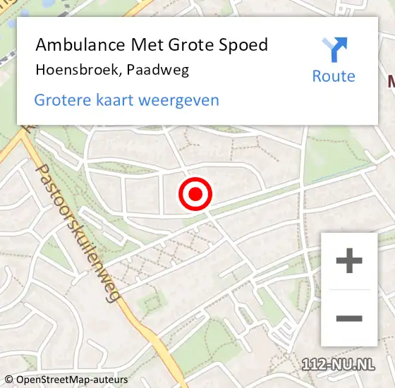 Locatie op kaart van de 112 melding: Ambulance Met Grote Spoed Naar Hoensbroek, Paadweg op 26 december 2013 17:14