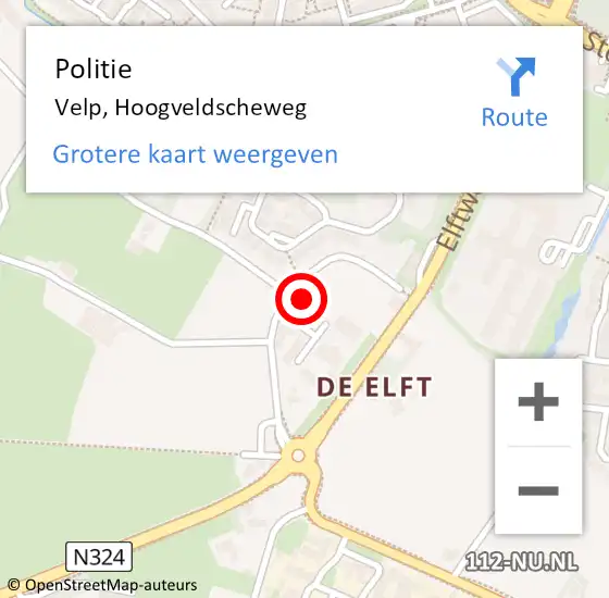 Locatie op kaart van de 112 melding: Politie Velp, Hoogveldscheweg op 8 september 2016 21:36