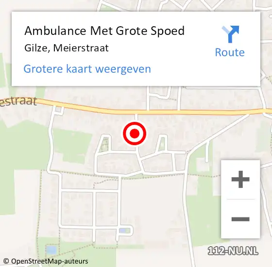 Locatie op kaart van de 112 melding: Ambulance Met Grote Spoed Naar Gilze, Meierstraat op 8 september 2016 23:23