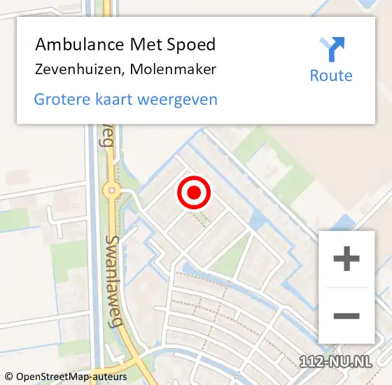 Locatie op kaart van de 112 melding: Ambulance Met Spoed Naar Zevenhuizen, Molenmaker op 8 september 2016 23:27