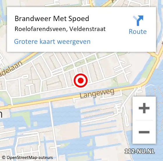 Locatie op kaart van de 112 melding: Brandweer Met Spoed Naar Roelofarendsveen, Veldenstraat op 9 september 2016 00:59