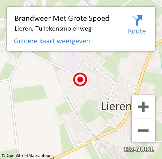 Locatie op kaart van de 112 melding: Brandweer Met Grote Spoed Naar Lieren, Tullekensmolenweg op 9 september 2016 01:15