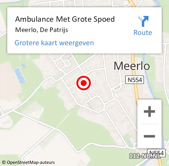 Locatie op kaart van de 112 melding: Ambulance Met Grote Spoed Naar Meerlo, De Patrijs op 9 september 2016 01:16