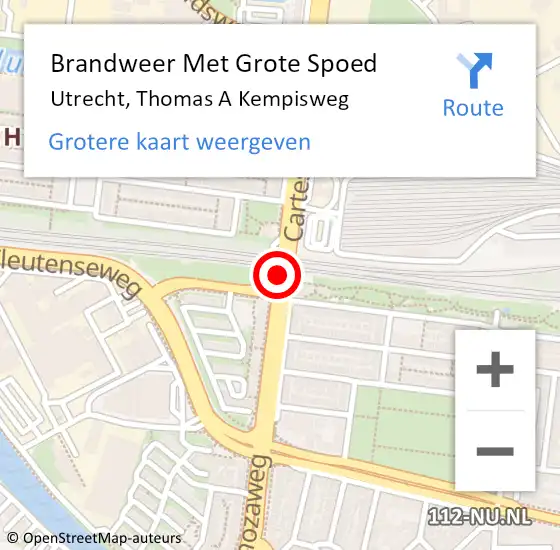 Locatie op kaart van de 112 melding: Brandweer Met Grote Spoed Naar Utrecht, Thomas A Kempisweg op 9 september 2016 02:38