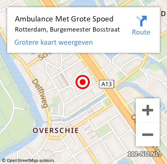 Locatie op kaart van de 112 melding: Ambulance Met Grote Spoed Naar Rotterdam, Burgemeester Bosstraat op 9 september 2016 03:58
