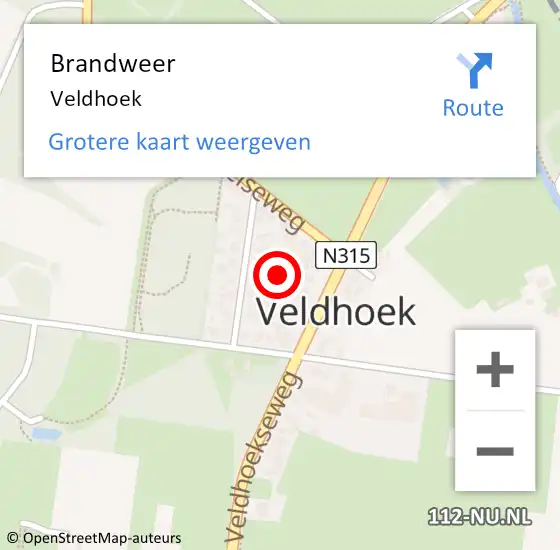 Locatie op kaart van de 112 melding: Brandweer Veldhoek op 9 september 2016 05:08