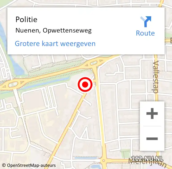 Locatie op kaart van de 112 melding: Politie Nuenen, Opwettenseweg op 9 september 2016 07:13