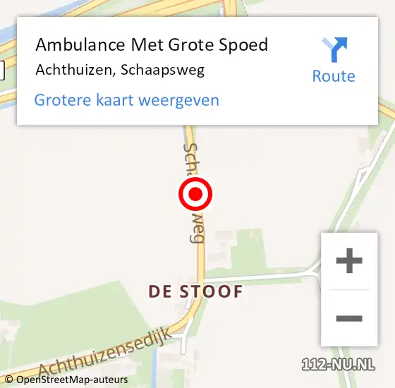 Locatie op kaart van de 112 melding: Ambulance Met Grote Spoed Naar Achthuizen, Schaapsweg op 9 september 2016 08:51