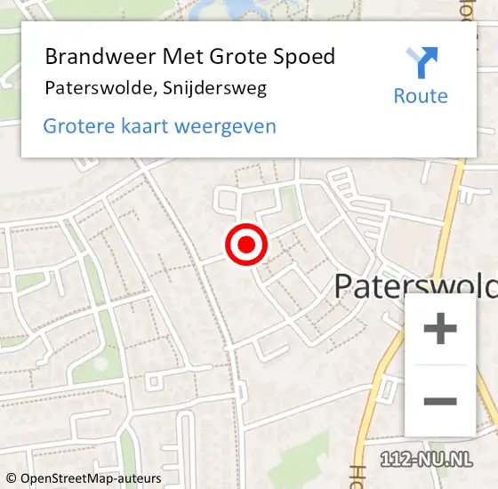 Locatie op kaart van de 112 melding: Brandweer Met Grote Spoed Naar Paterswolde, Snijdersweg op 9 september 2016 09:04