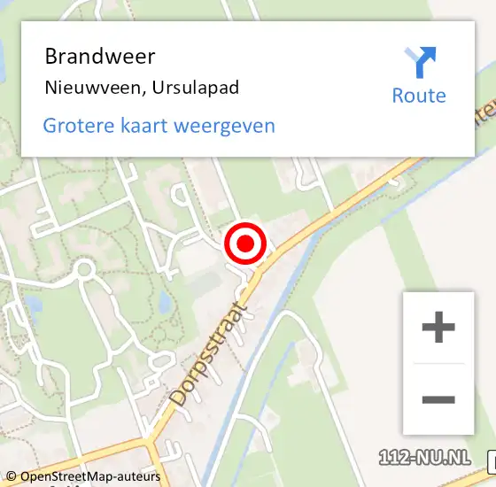 Locatie op kaart van de 112 melding: Brandweer Nieuwveen, Ursulapad op 9 september 2016 10:09