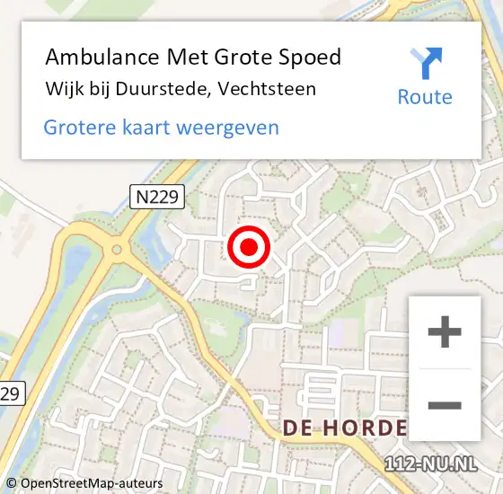 Locatie op kaart van de 112 melding: Ambulance Met Grote Spoed Naar Wijk bij Duurstede, Vechtsteen op 9 september 2016 10:21