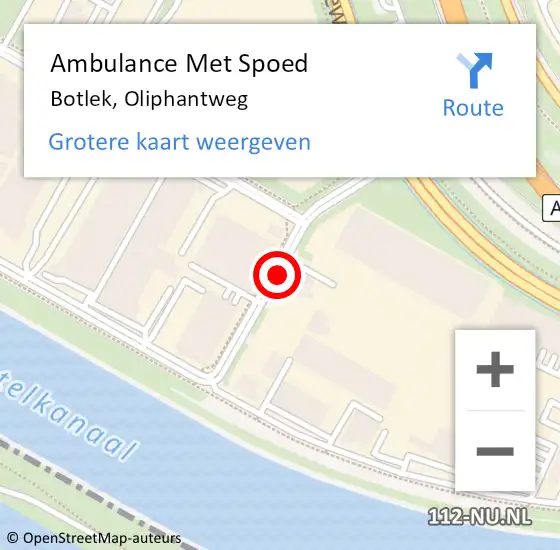 Locatie op kaart van de 112 melding: Ambulance Met Spoed Naar Botlek, Oliphantweg op 9 september 2016 10:32