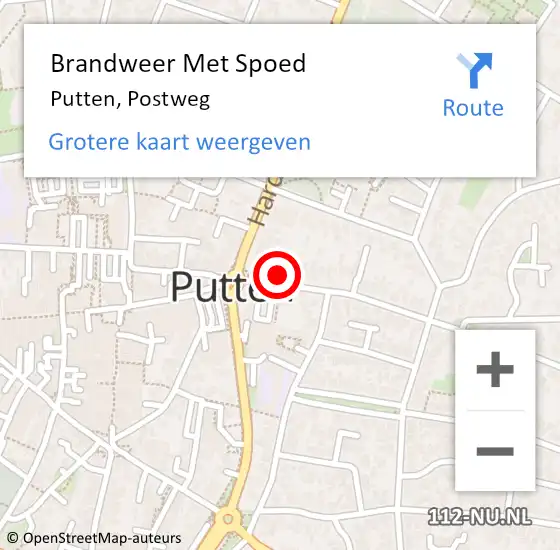 Locatie op kaart van de 112 melding: Brandweer Met Spoed Naar Putten, Postweg op 9 september 2016 11:08