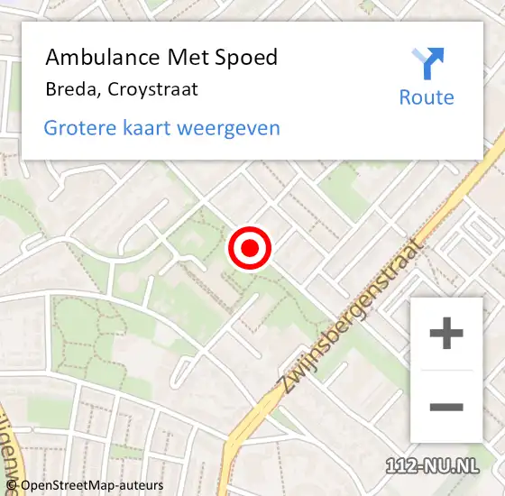 Locatie op kaart van de 112 melding: Ambulance Met Spoed Naar Breda, Croystraat op 9 september 2016 12:03