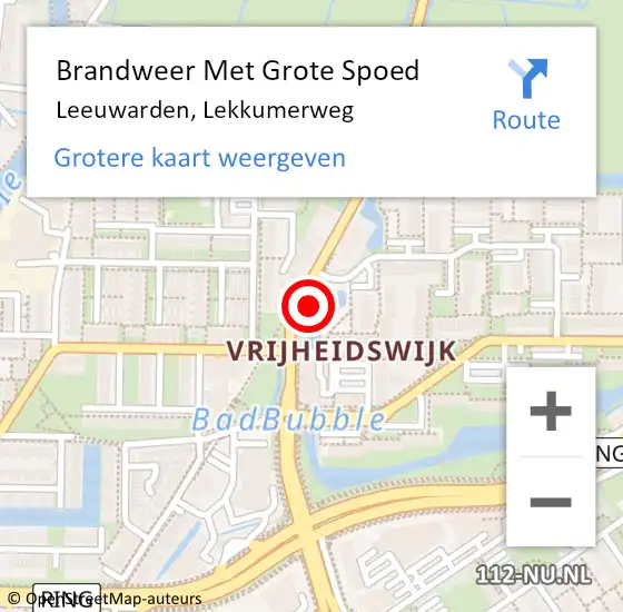 Locatie op kaart van de 112 melding: Brandweer Met Grote Spoed Naar Leeuwarden, Lekkumerweg op 9 september 2016 12:19