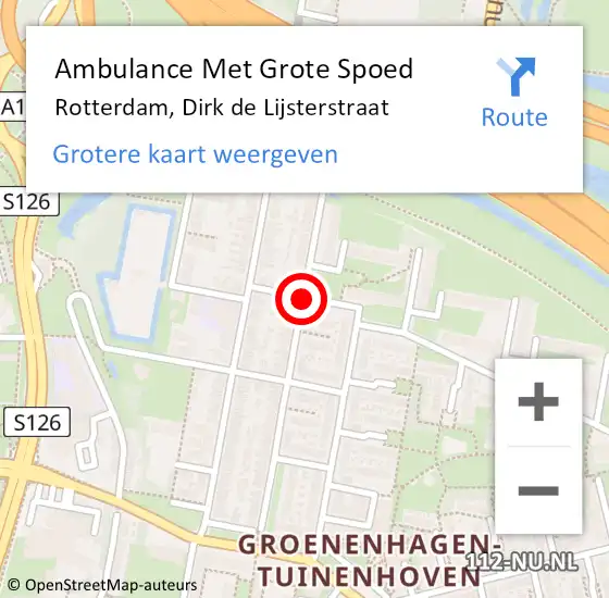 Locatie op kaart van de 112 melding: Ambulance Met Grote Spoed Naar Rotterdam, Dirk de Lijsterstraat op 9 september 2016 12:48