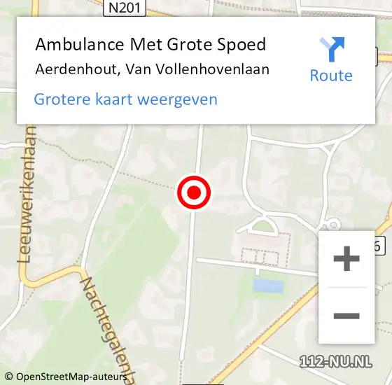 Locatie op kaart van de 112 melding: Ambulance Met Grote Spoed Naar Aerdenhout, Van Vollenhovenlaan op 9 september 2016 13:12
