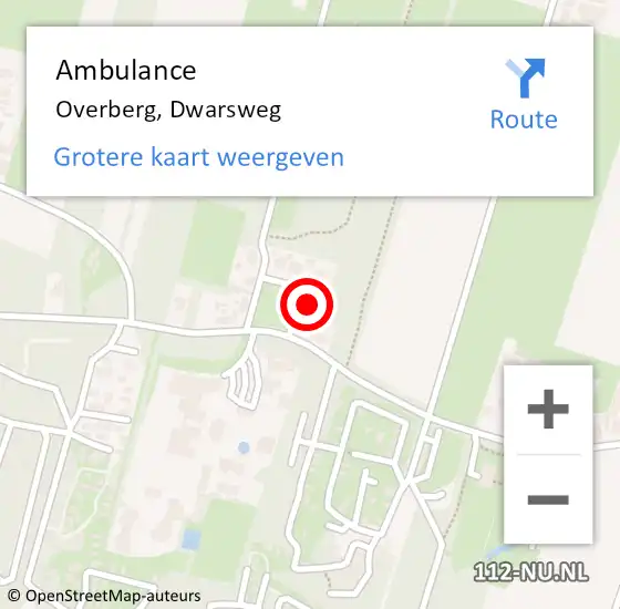 Locatie op kaart van de 112 melding: Ambulance Overberg, Dwarsweg op 9 september 2016 15:11