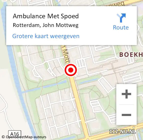 Locatie op kaart van de 112 melding: Ambulance Met Spoed Naar Rotterdam, John Mottweg op 9 september 2016 15:45