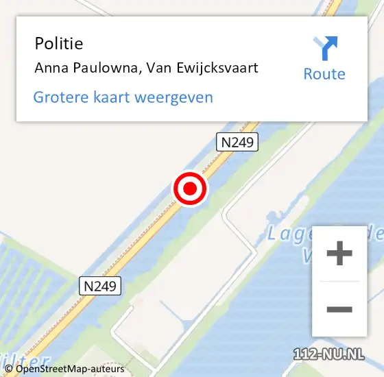 Locatie op kaart van de 112 melding: Politie Anna Paulowna, Van Ewijcksvaart op 9 september 2016 16:09