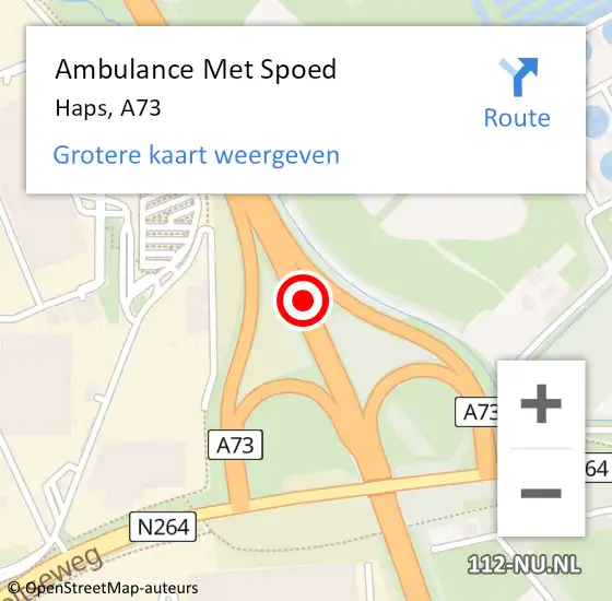Locatie op kaart van de 112 melding: Ambulance Met Spoed Naar Haps, A73 op 9 september 2016 17:03