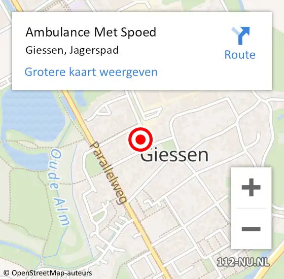 Locatie op kaart van de 112 melding: Ambulance Met Spoed Naar Giessen, Jagerspad op 9 september 2016 17:09