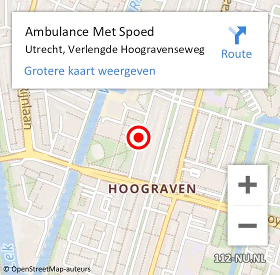 Locatie op kaart van de 112 melding: Ambulance Met Spoed Naar Utrecht, Verlengde Hoogravenseweg op 9 september 2016 17:23