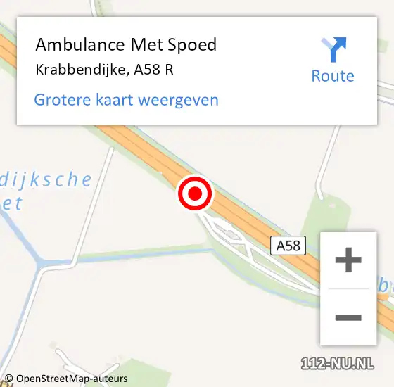 Locatie op kaart van de 112 melding: Ambulance Met Spoed Naar Krabbendijke, A58 R op 9 september 2016 17:24